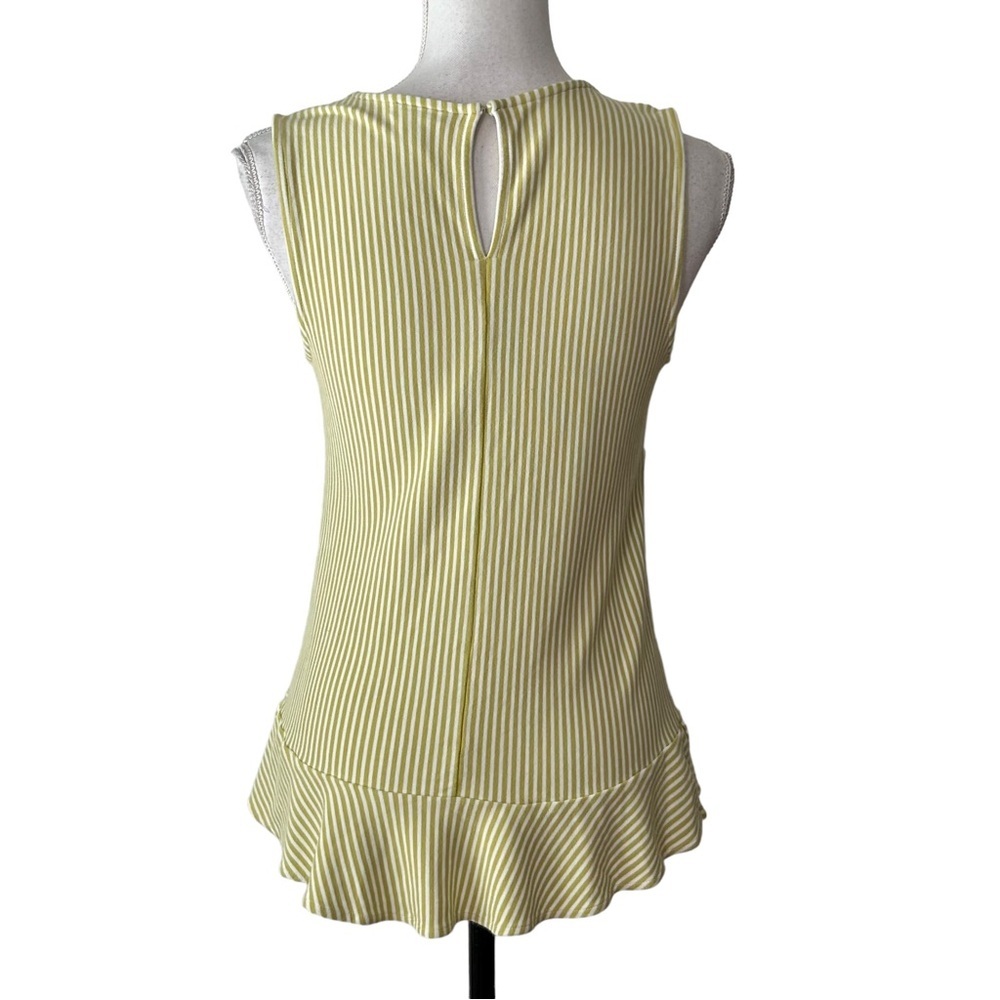Ann Taylor Sleeveless Peplum Jersey Knit Top Women’s SZ Small Green White Stripe - Picture 4 of 7